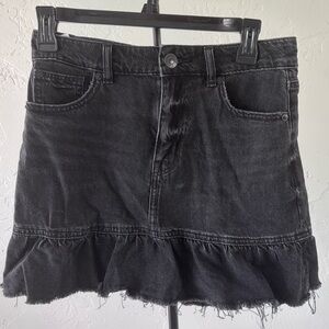 American Eagle Outfitters Black Ruffled Skater Mini Skirt
